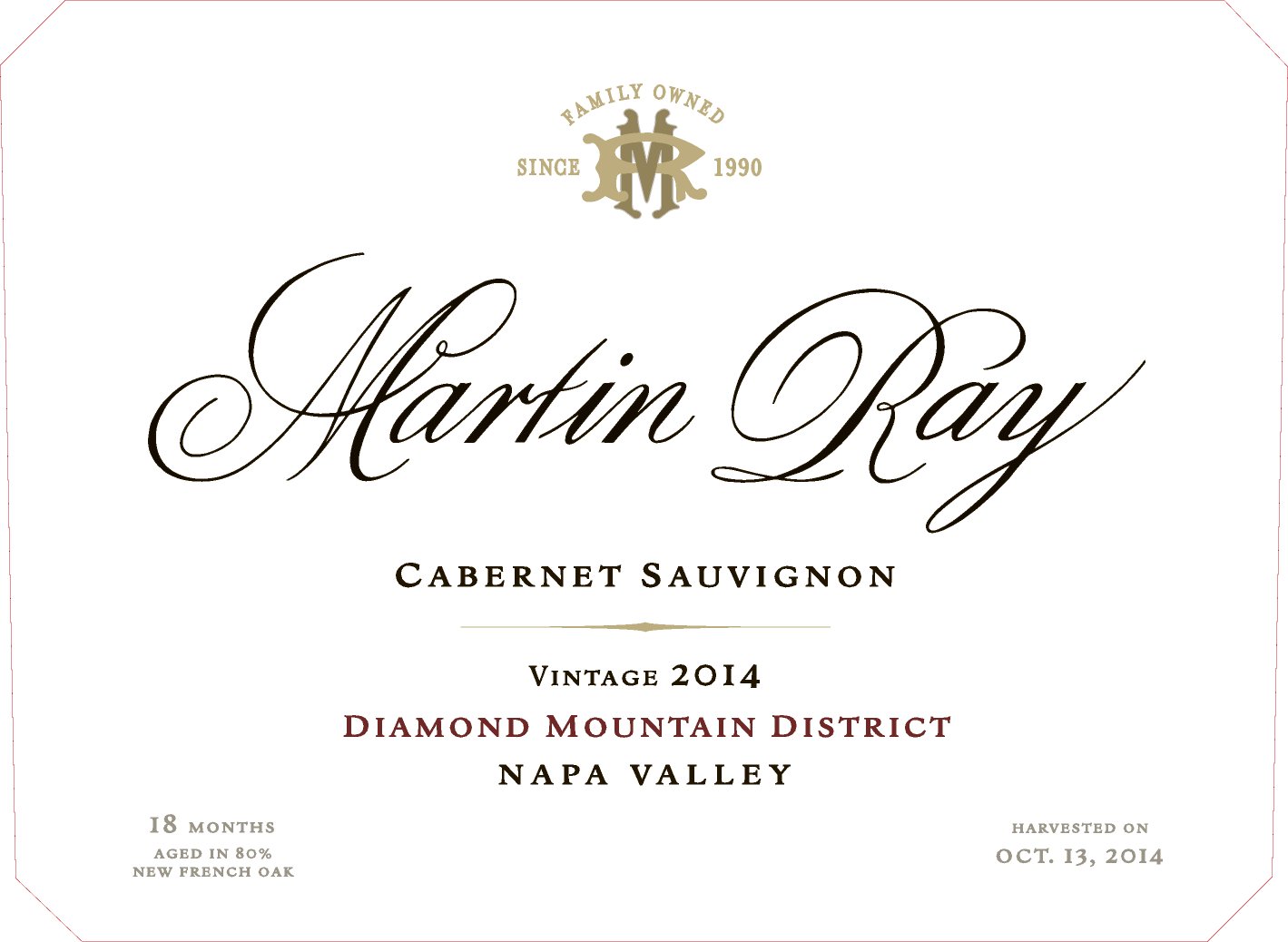 2014 Martin Ray Diamond Mountain Reserve Cabernet Sauvignon Front Label