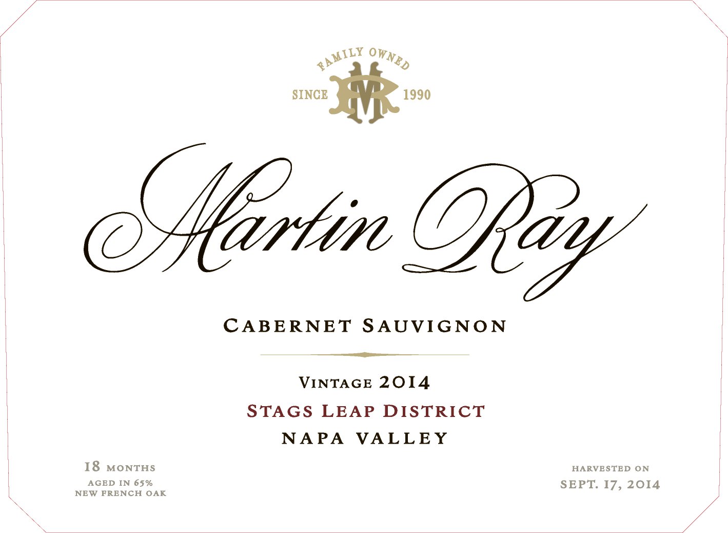 2014 Martin Ray Stags Leap District Reserve Cabernet Sauvignon Front Label