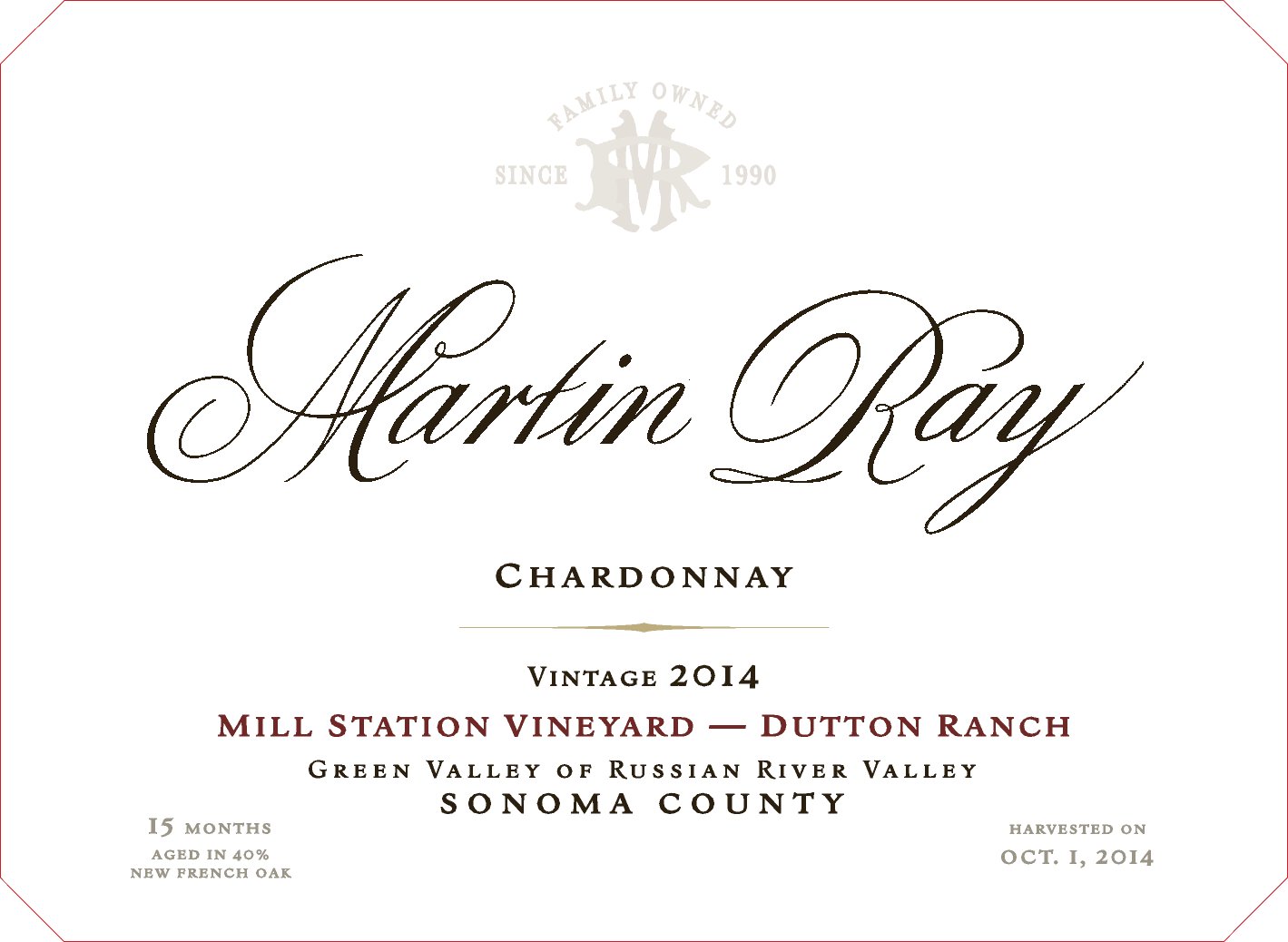 2014 Martin Ray Mill Station Chardonnay Front Label
