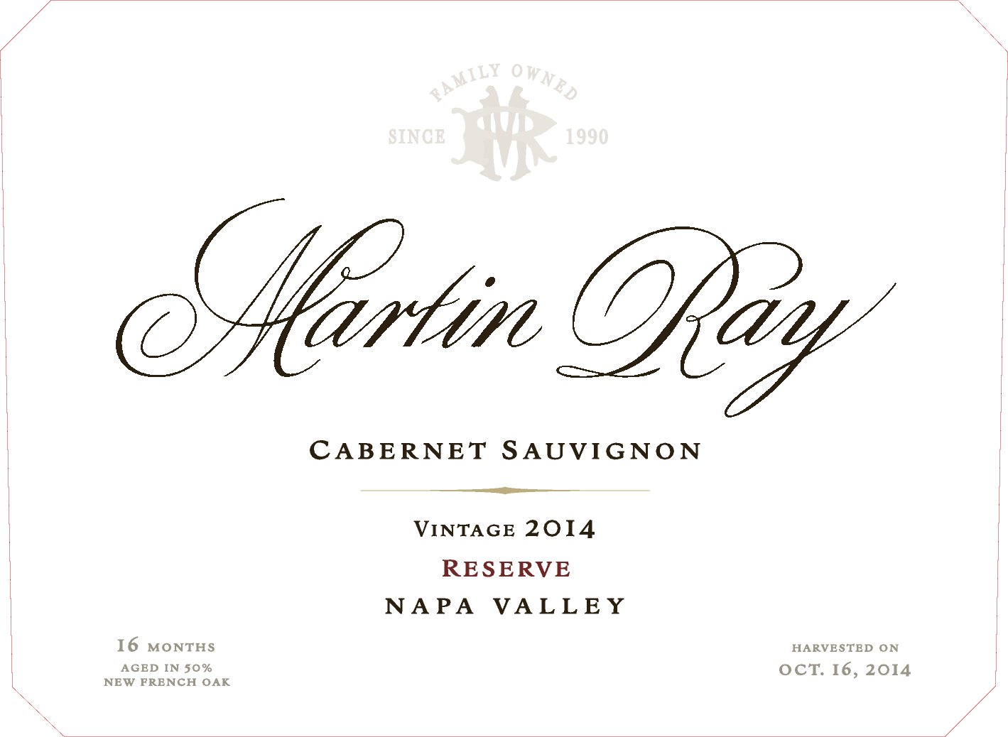 2014 Martin Ray Napa Valley Cabernet Sauvignon Front Label