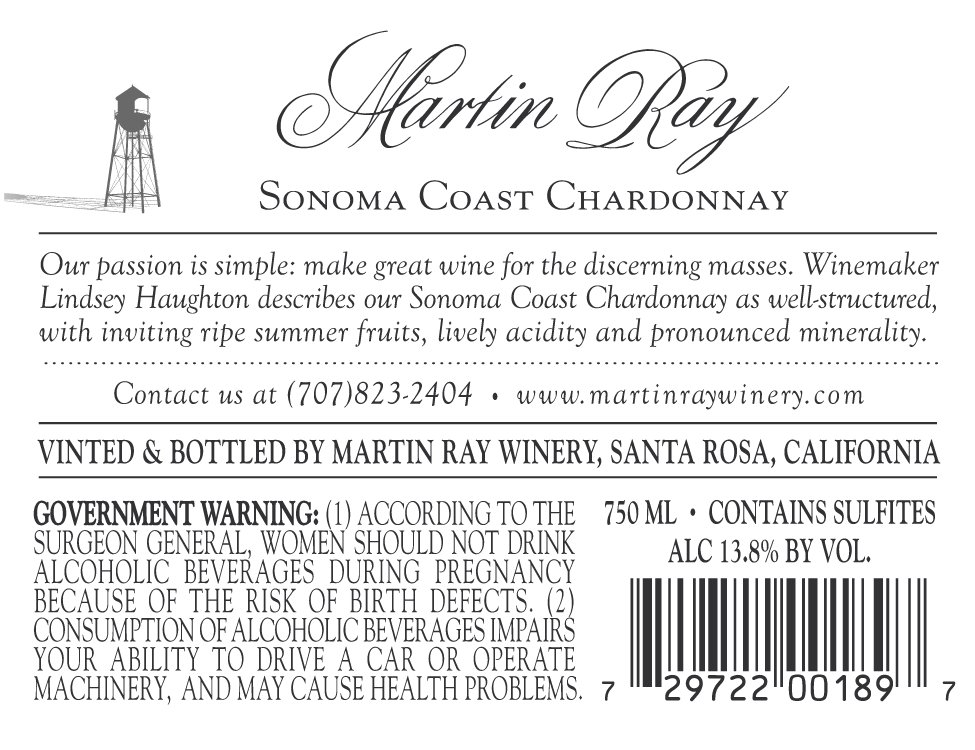 2017 Martin Ray Sonoma Coast Chardonnay Back Label