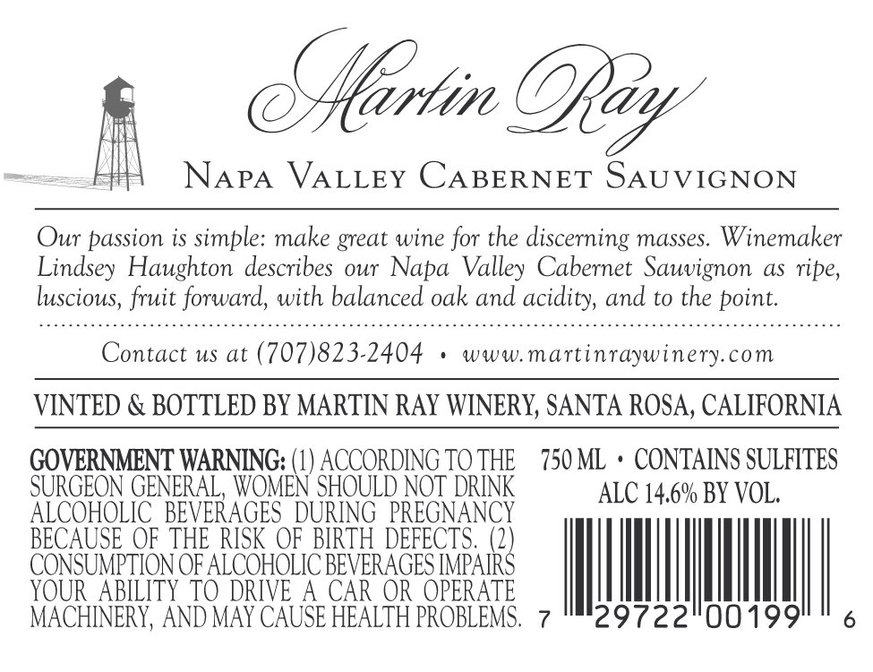 2015 Martin Ray Santa Cruz Mountains Reserve Cabernet Sauvignon Back Label