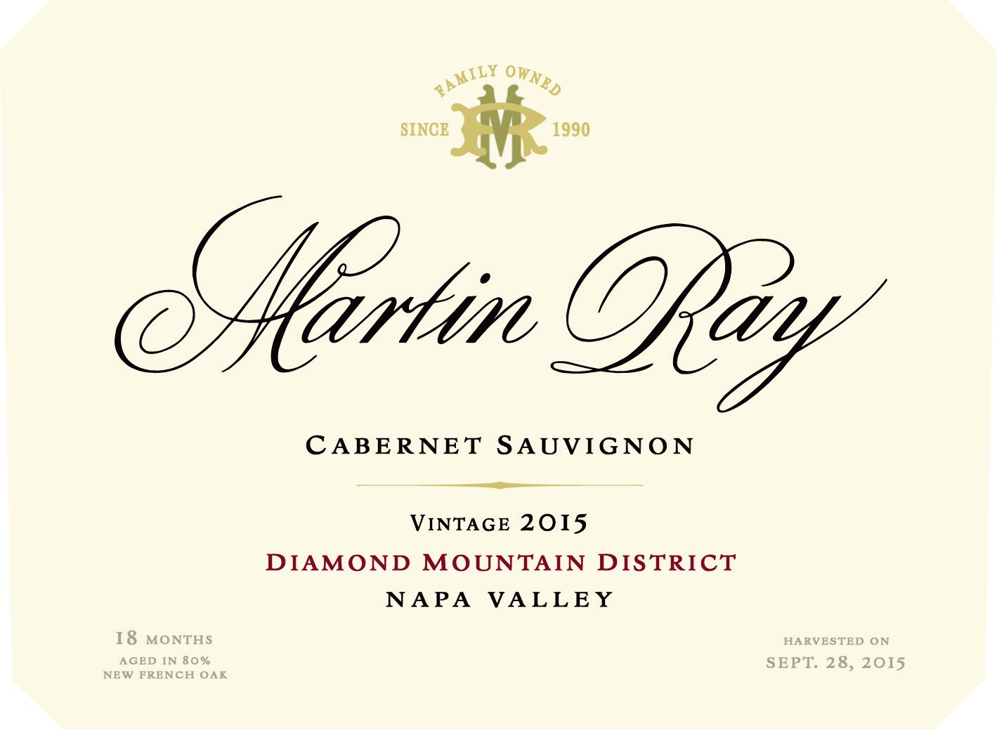 2015 Martin Ray Diamond Mountain Reserve Cabernet Sauvignon Front Label