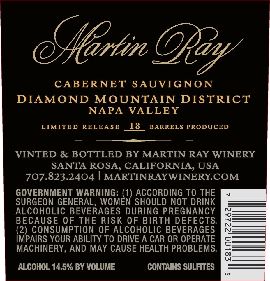 2016 Martin Ray Diamond Mountain Reserve Cabernet Sauvignon Back Label