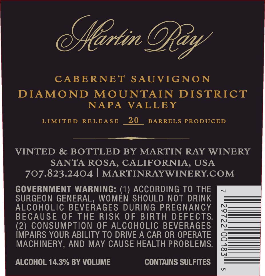 2017 Martin Ray Diamond Mountain Reserve Cabernet Sauvignon Back Label