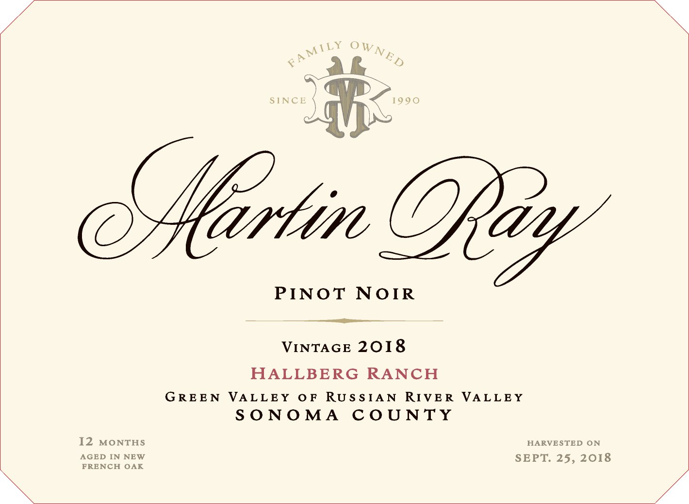 2018 Martin Ray Hallberg Ranch Pinot Noir Front Label