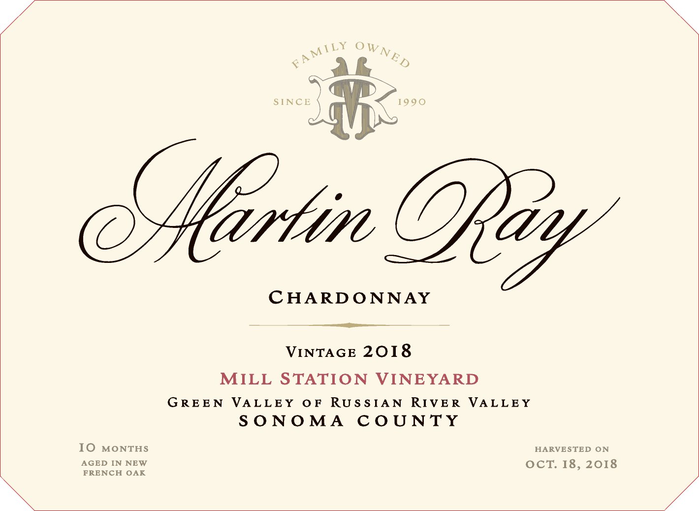 2018 Martin Ray Mill Station Chardonnay Front Label