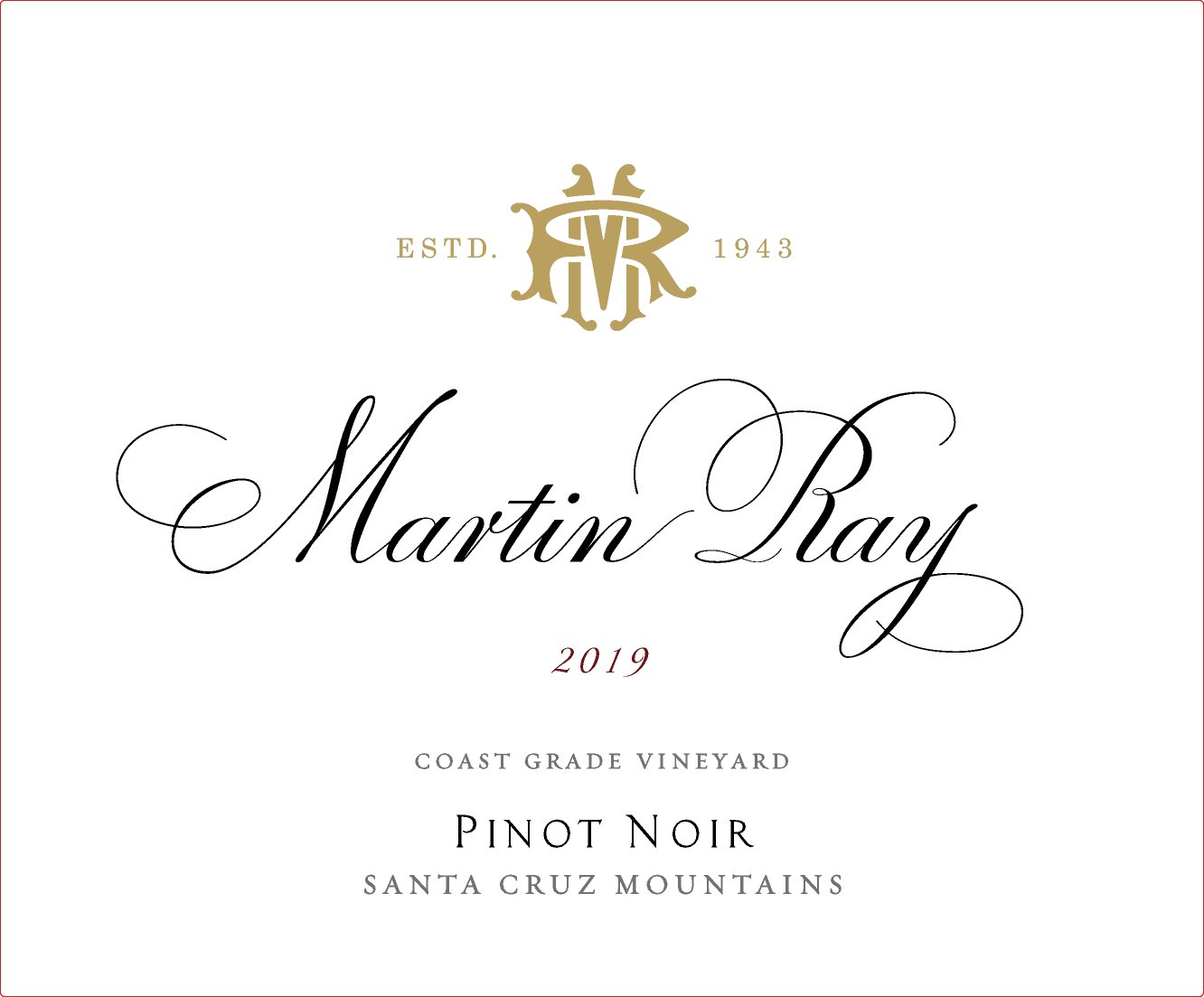 2019 Martin Ray Santa Cruz Mountains Coast Grade Pinot Noir Front Label