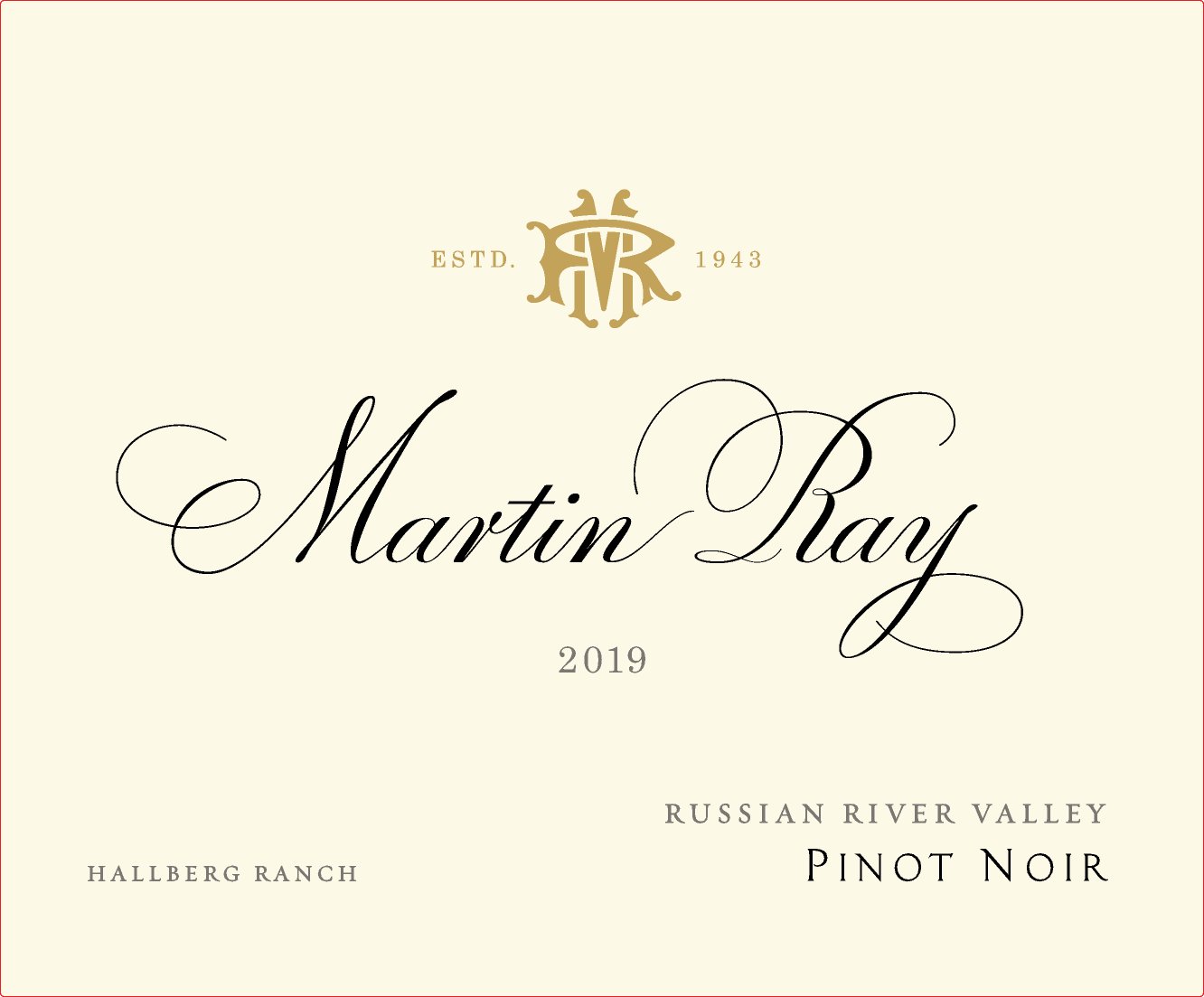 2019 Martin Ray Russian River Valley Hallberg Ranch Pinot Noir Front Label