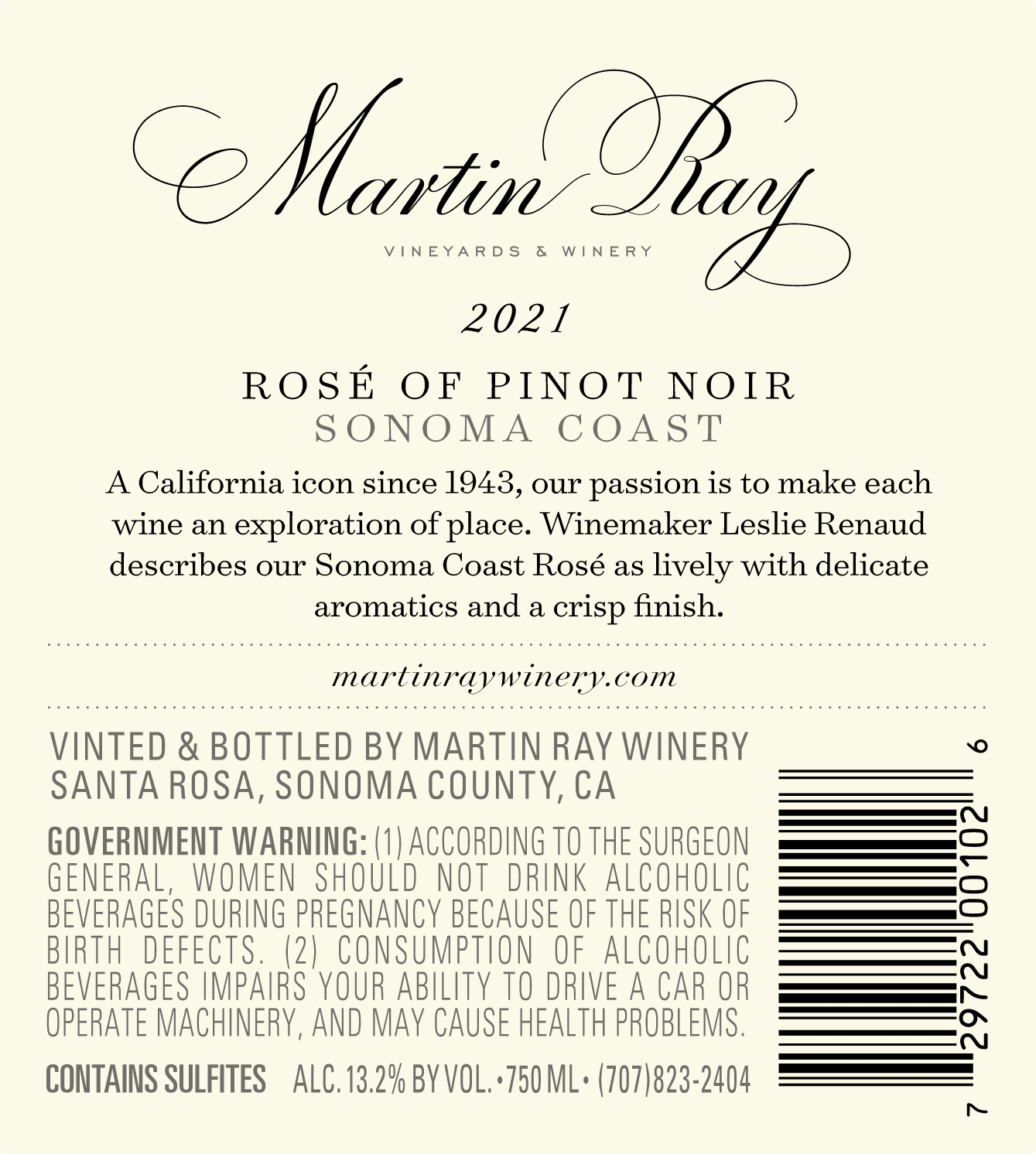 2021 Martin Ray Sonoma Coast Rosé Of Pinot Noir Back Label