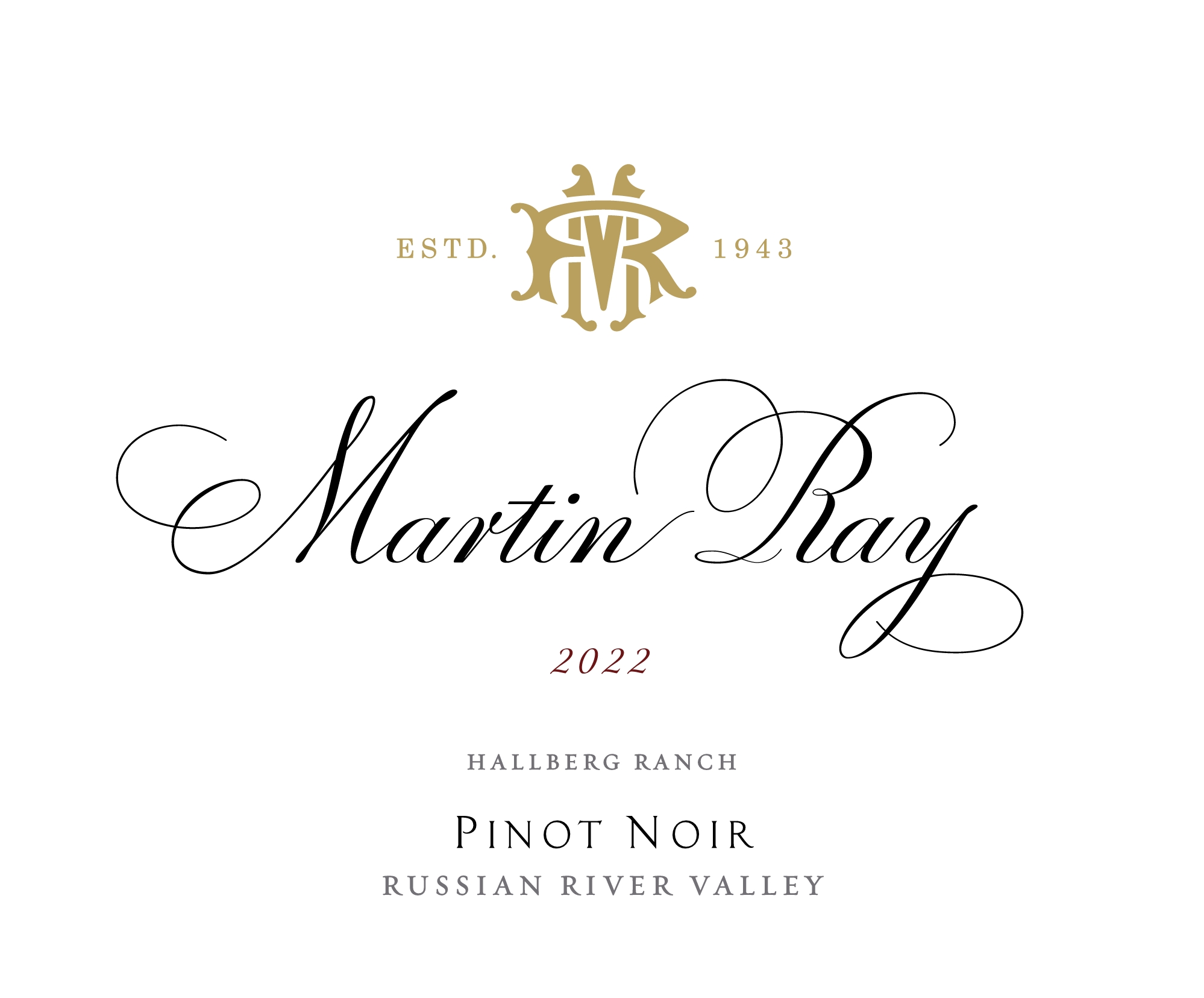 2022 Martin Ray Russian River Valley Hallberg Ranch Pinot Noir Front Label