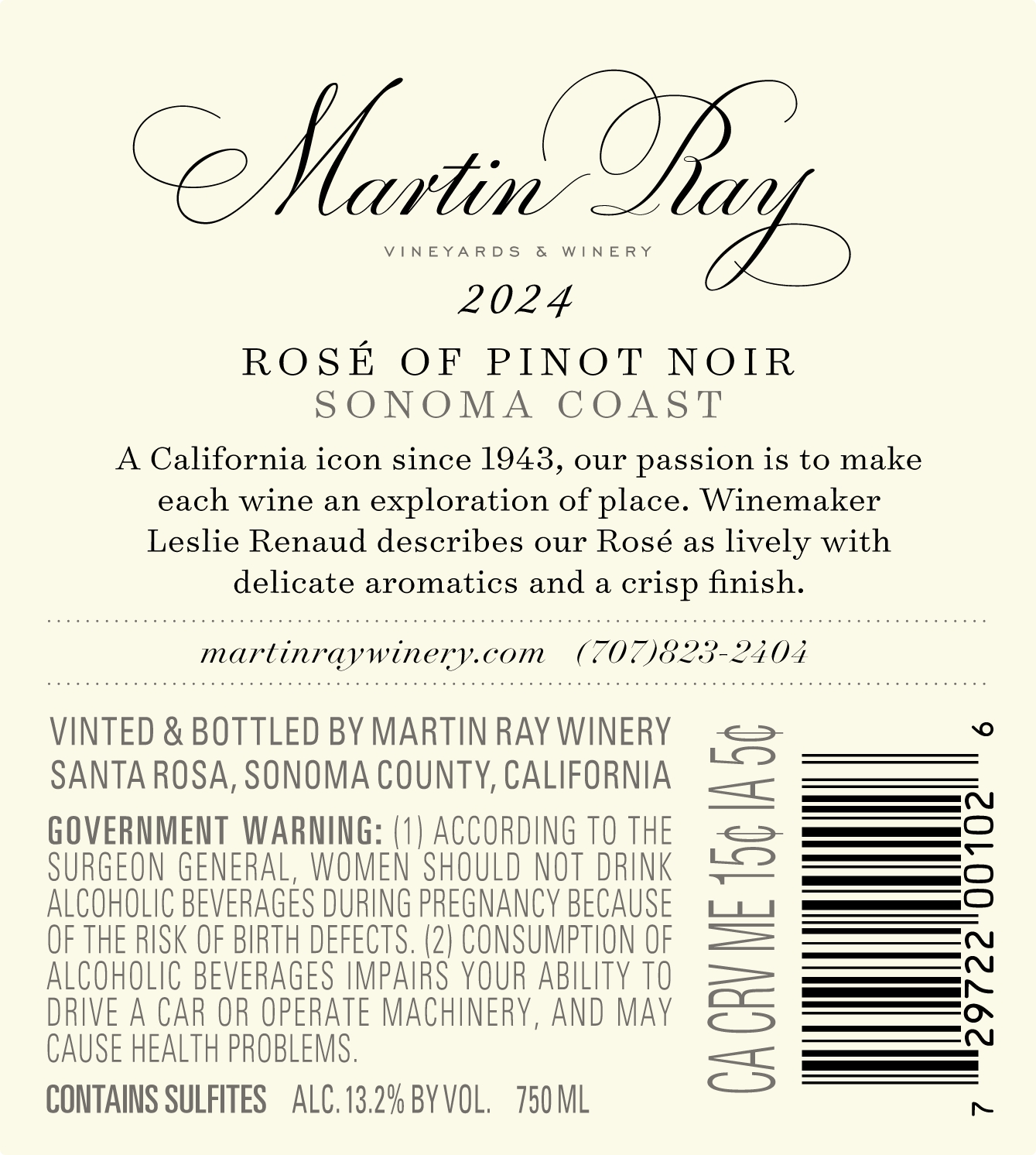 2024 Martin Ray Rosé Of Pinot Noir Back Label