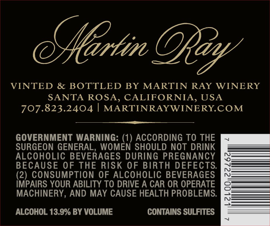 2014 Martin Ray Santa Cruz Mountains Coast Grade Pinot Noir Back Label