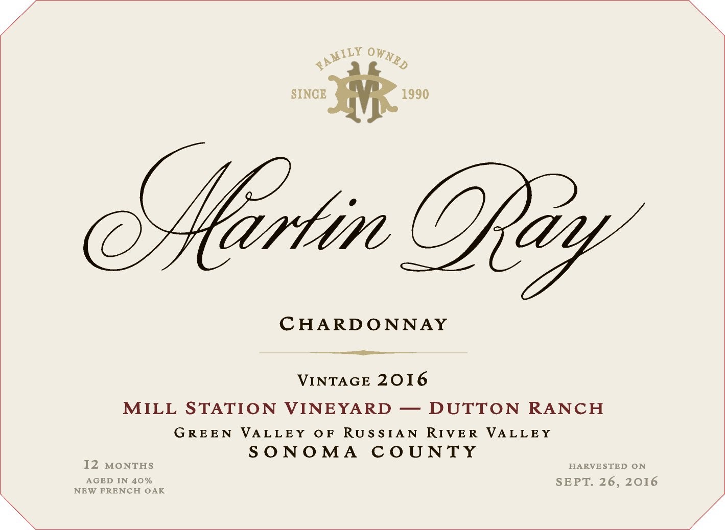2016 Martin Ray Mill Station Chardonnay Front Label