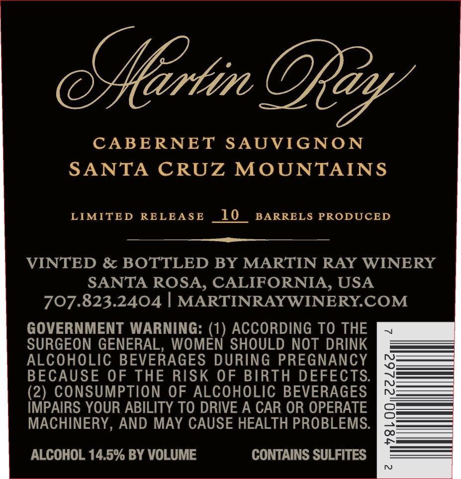 2016 Martin Ray Santa Cruz Mountains Reserve Cabernet Sauvignon Back Label