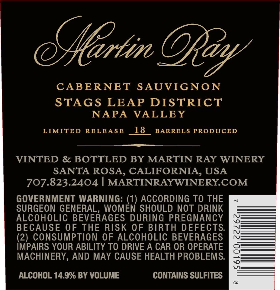 2016 Martin Ray Stags Leap District Reserve Cabernet Sauvignon Back Label