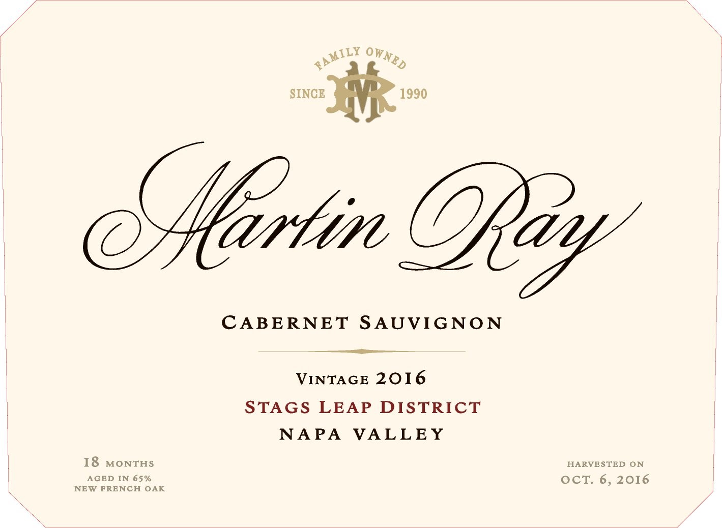 2016 Martin Ray Stags Leap District Reserve Cabernet Sauvignon Front Label