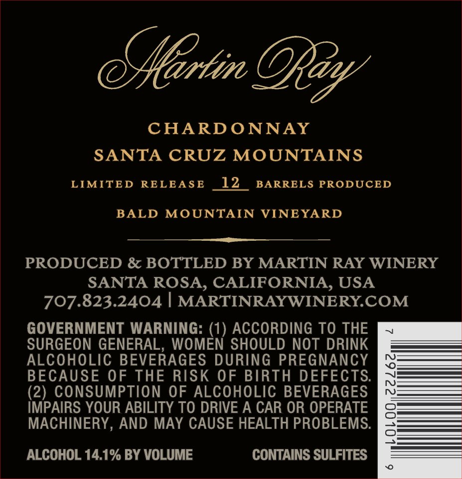 2017 Martin Ray Santa Cruz Mountains Chardonnay Back Label