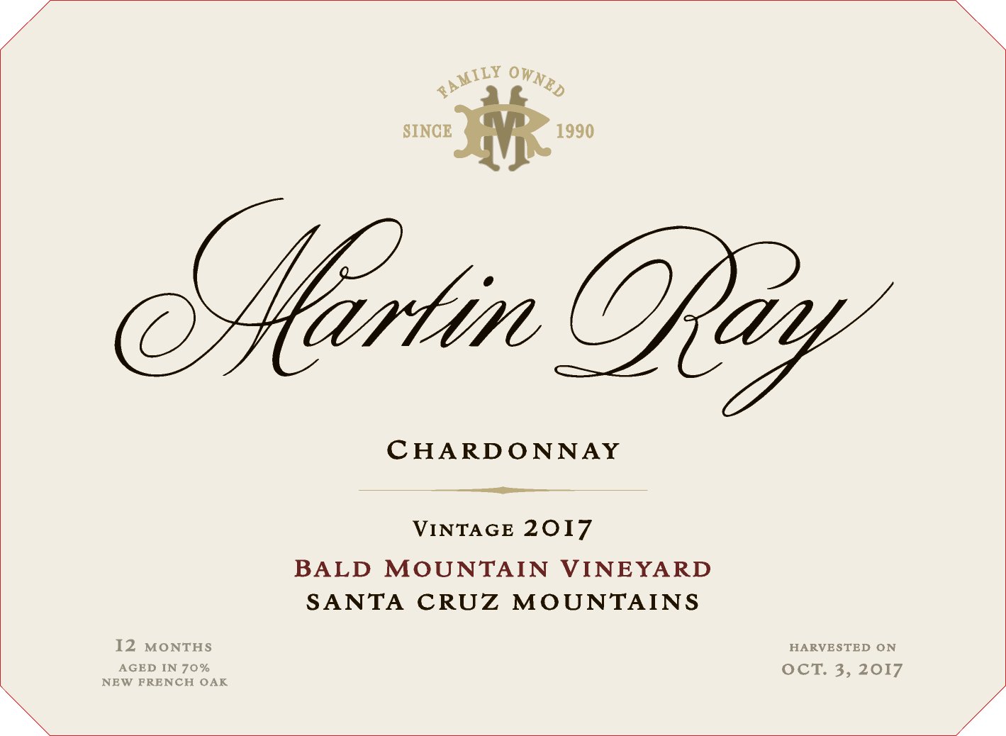 2017 Martin Ray Santa Cruz Mountains Chardonnay Front Label