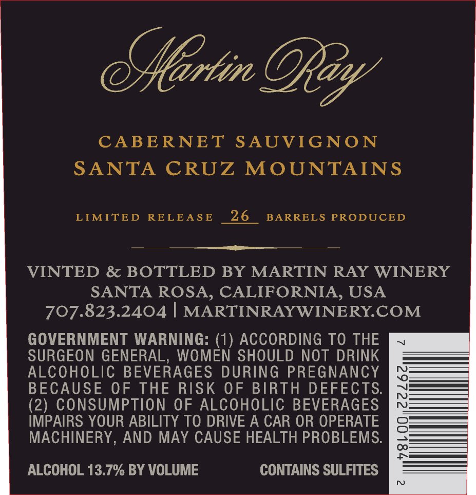 2017 Martin Ray Santa Cruz Mountains Reserve Cabernet Sauvignon Back Label