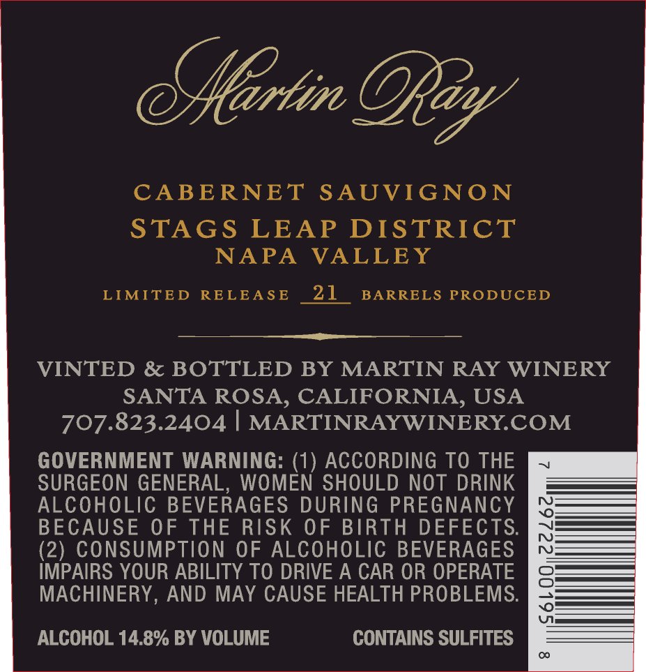 2017 Martin Ray Stags Leap District Reserve Cabernet Sauvignon Back Label