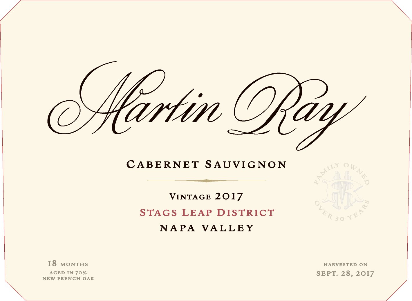 2017 Martin Ray Stags Leap District Reserve Cabernet Sauvignon Front Label