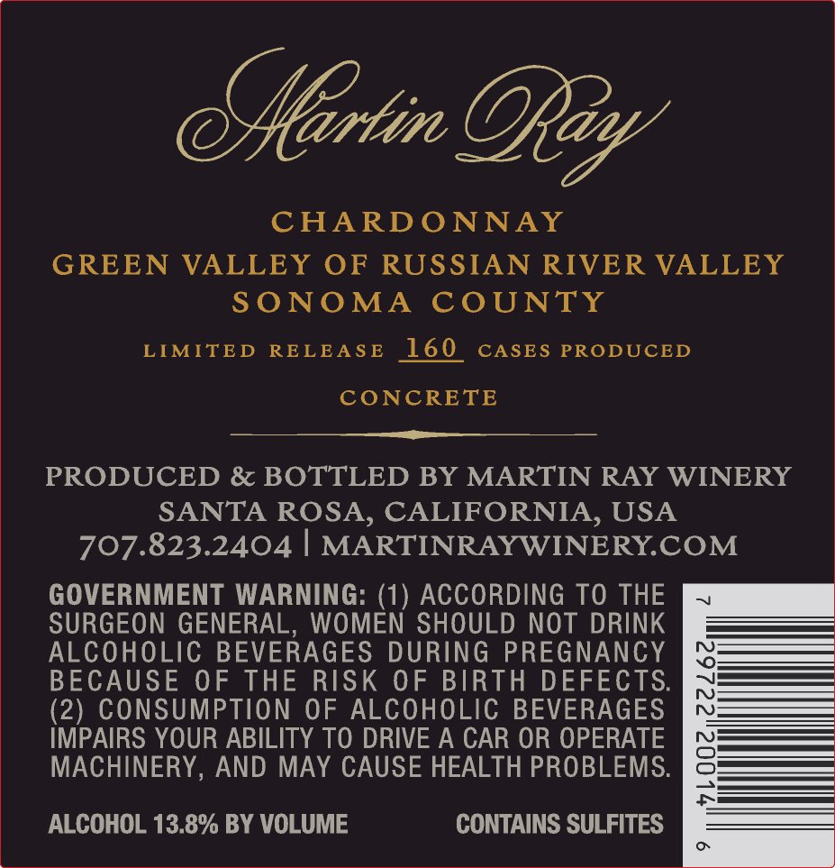 2018 Martin Ray Concrete Chardonnay Back Label
