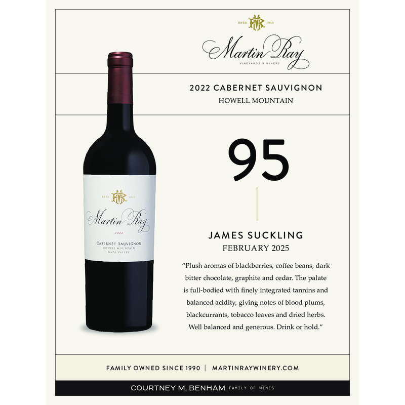 2022 Martin Ray Howell Mountain Reserve Cabernet Sauvignon Acclaim – 95 pts James Suckling