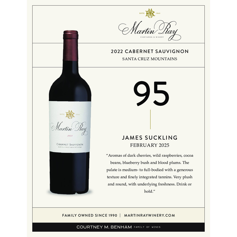 2022 Martin Ray Santa Cruz Mountains Reserve Cabernet Sauvignon Shelf Talker – 95 pts James Suckling