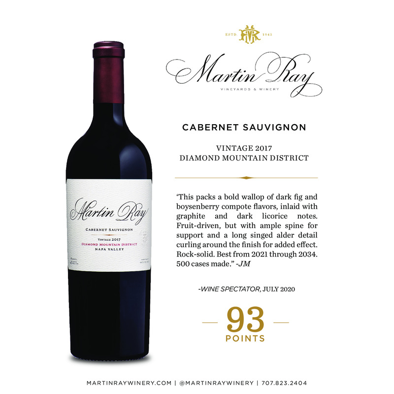 2017 Martin Ray Diamond Mountain Reserve Cabernet Sauvignon Acclaim – 93 Pts. Wine Spectator