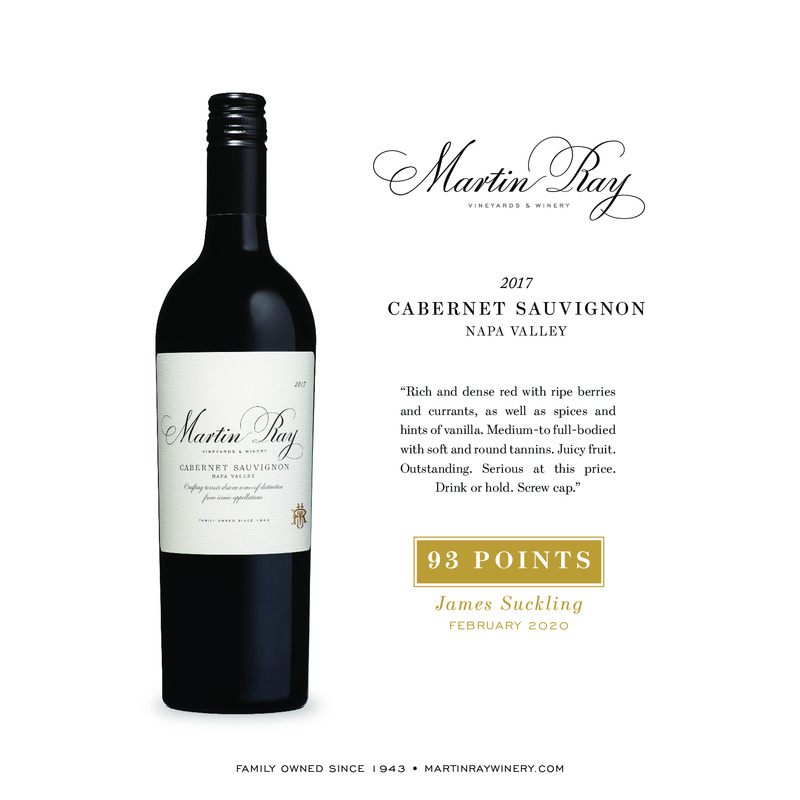 2017 Martin Ray Napa Valley Cabernet Sauvignon Acclaim – 93 Pts. James Suckling