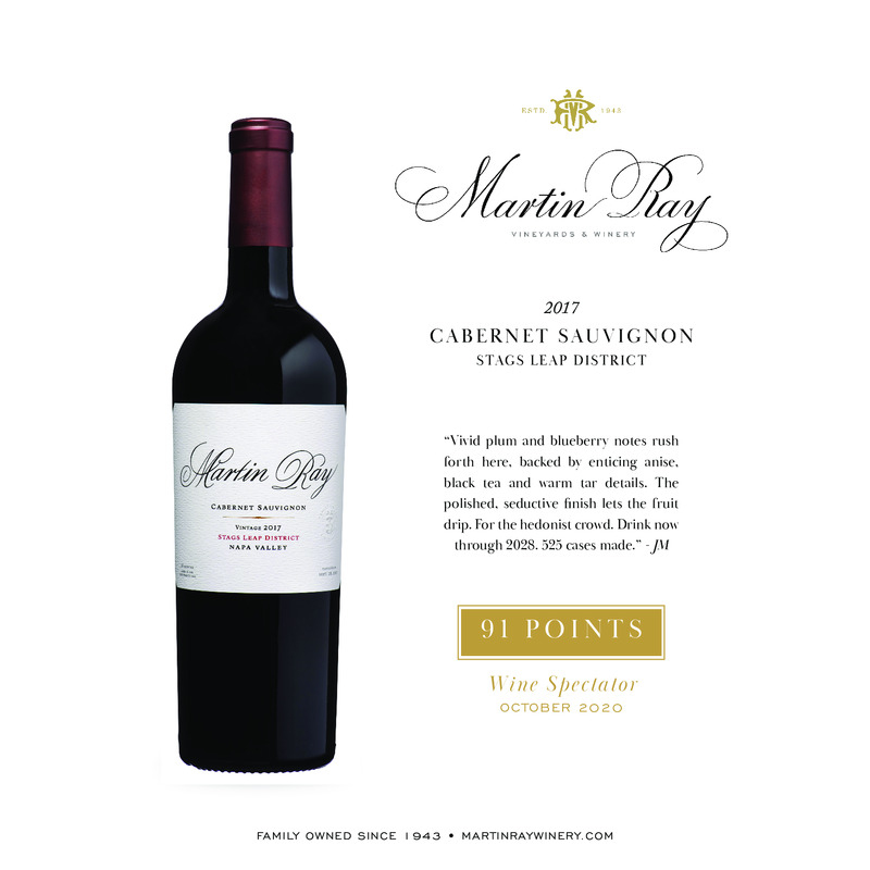 2017 Martin Ray Stags Leap District Reserve Cabernet Sauvignon Acclaim – 91 Pts. Wine Spectator