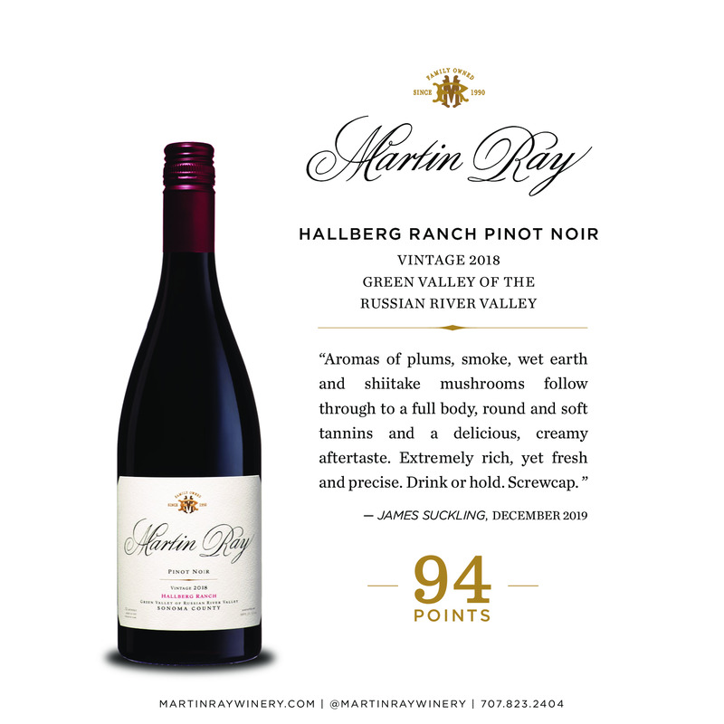 2018 Martin Ray Hallberg Ranch Pinot Noir 94 pts – James Suckling Acclaim