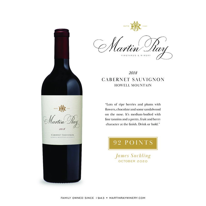 2018 Martin Ray Howell Mountain Reserve Cabernet Sauvignon Acclaim – 92 Pts. James Suckling