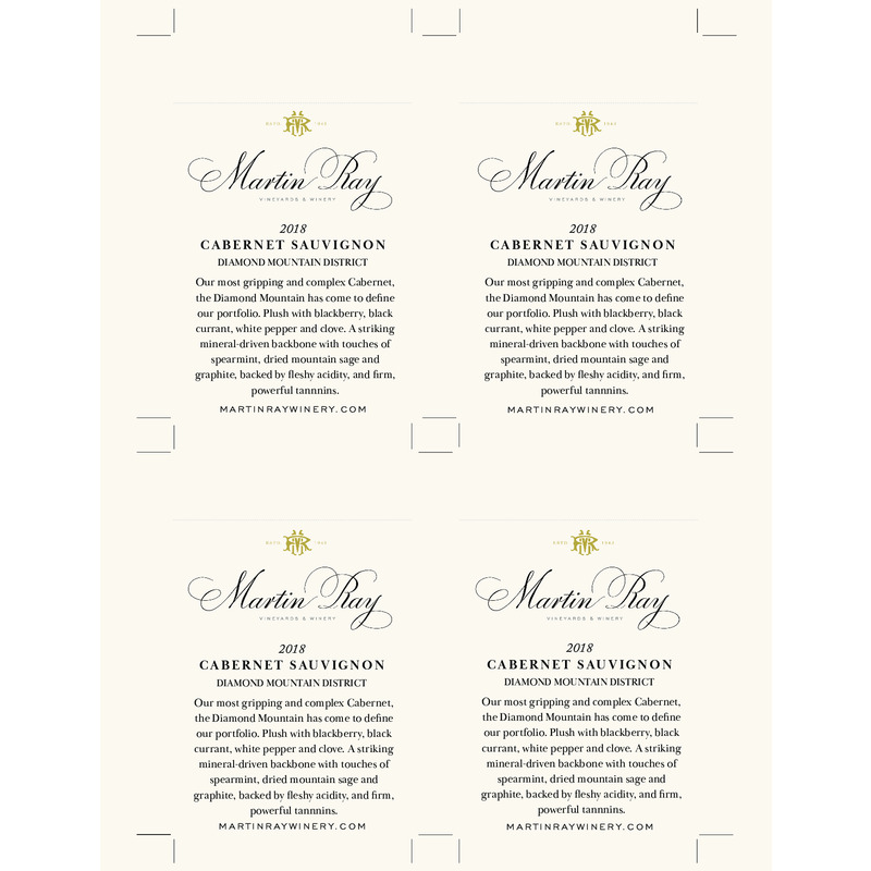 2018 Martin Ray Diamond Mountain Reserve Cabernet Sauvignon Shelf Talker