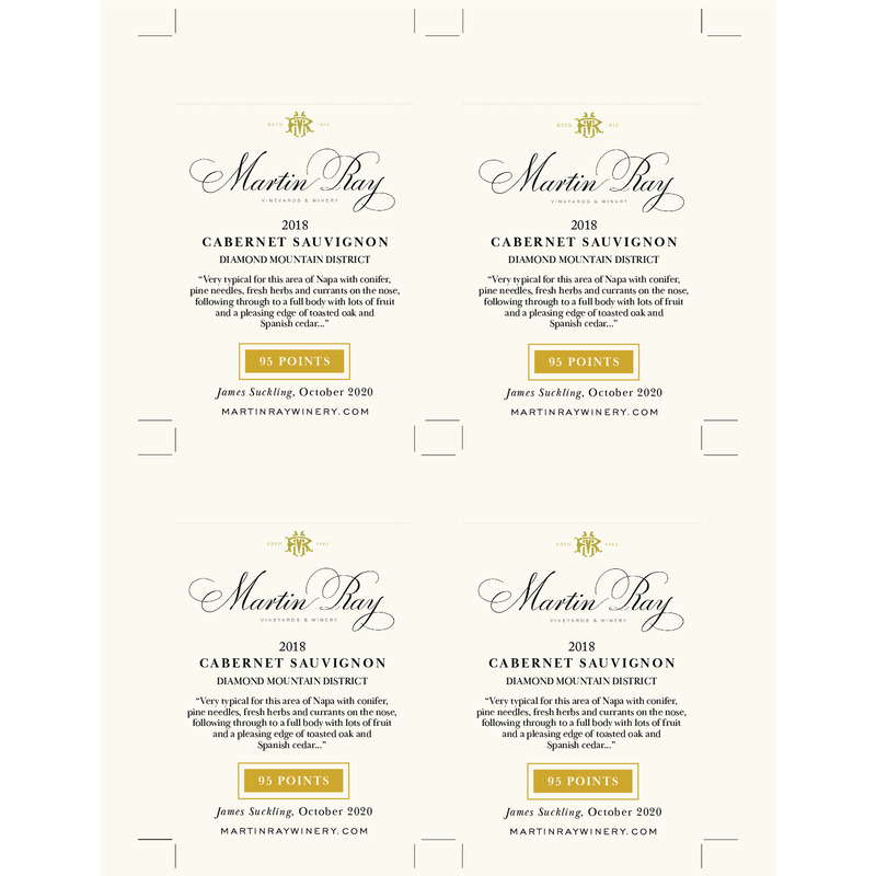 2018 Martin Ray Diamond Mountain Reserve Cabernet Sauvignon Shelf Talker – 95 Pts. James Suckling