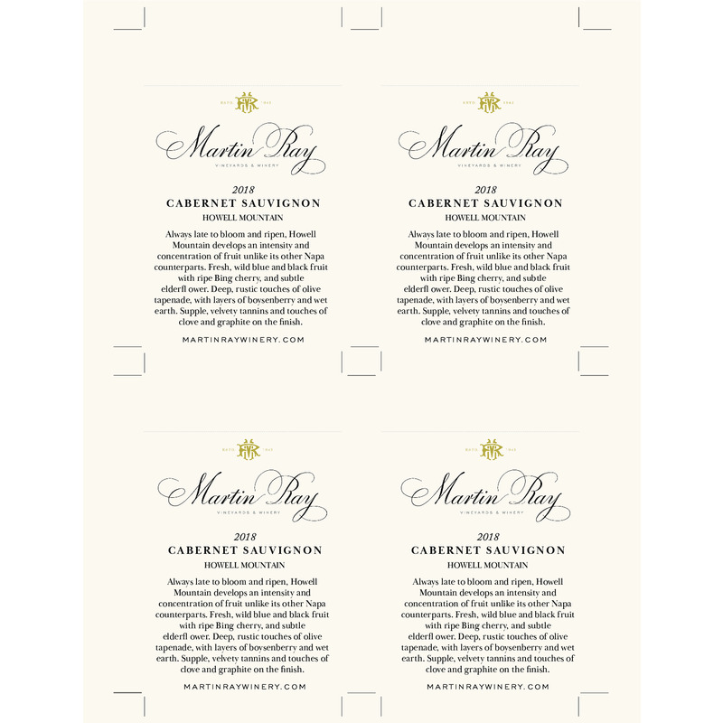 2018 Martin Ray Howell Mountain Reserve Cabernet Sauvignon Shelf Talker