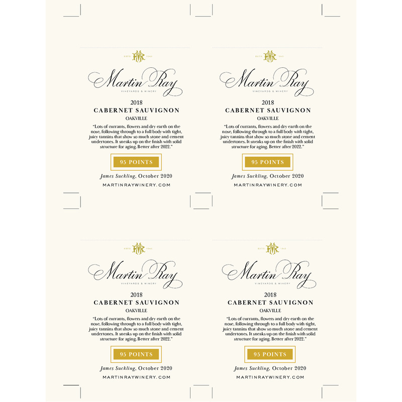 2018 Martin Ray Oakville Reserve Cabernet Sauvignon Shelf Talker – 95 Pts. James Suckling
