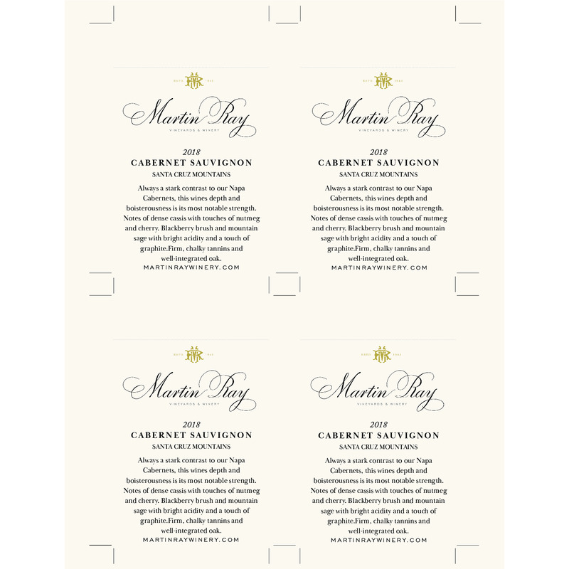 2018 Martin Ray Santa Cruz Mountains Reserve Cabernet Sauvignon Shelf Talker