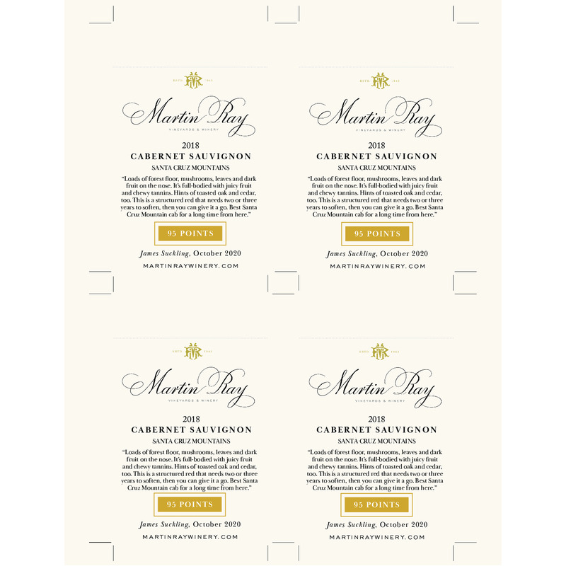 2018 Martin Ray Santa Cruz Mountains Reserve Cabernet Sauvignon Shelf Talker – 95 Pts. Jame Suckling
