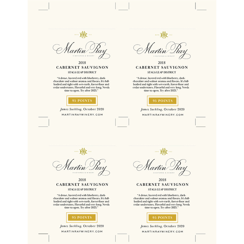 2018 Martin Ray Stags Leap District Reserve Cabernet Sauvignon Shelf Talker – 95 Pts. James Suckling