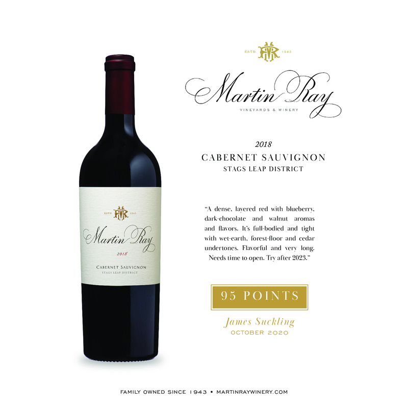 2018 Martin Ray Stags Leap District Reserve Cabernet Sauvignon Acclaim – 95 Pts. James Suckling