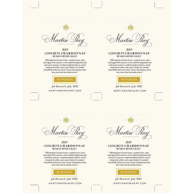 2019 Martin Ray Russian River Valley Dutton Ranch Concrete Shelf Talker – 92 Pts. Jeb Dunnuck