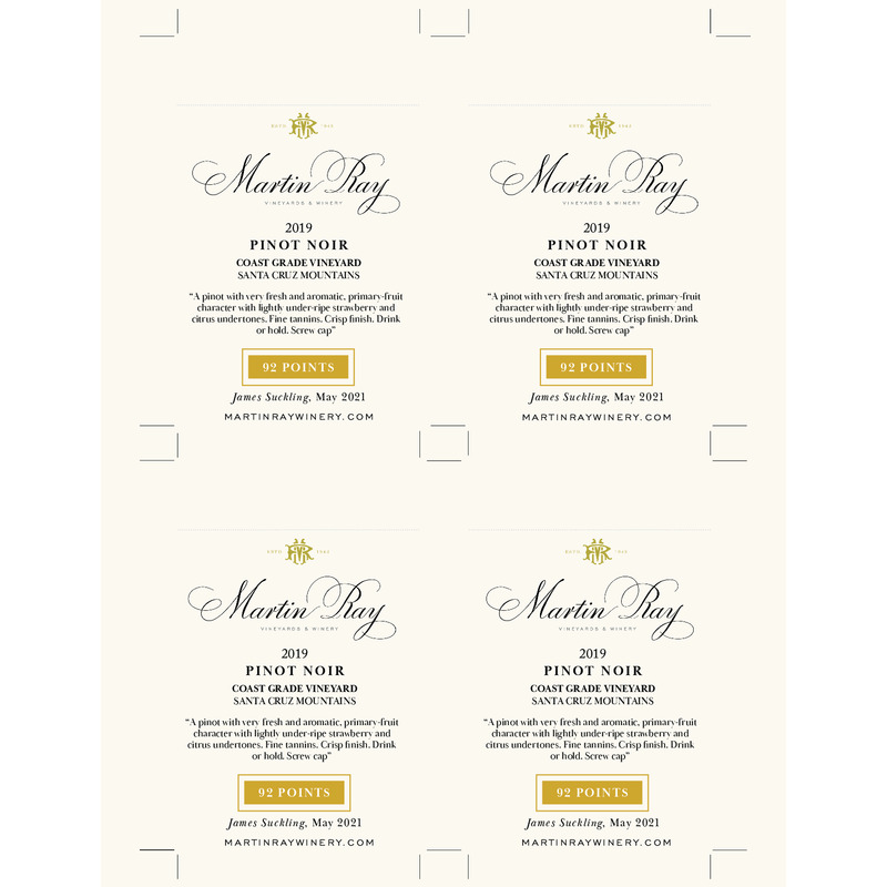 2019 Martin Ray Santa Cruz Mountains Coast Grade Pinot Noir Shelftalker – 92 Pts James Suckling
