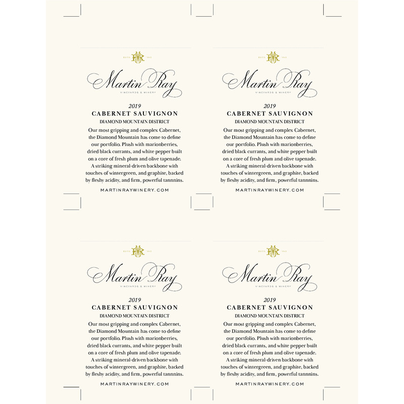 2019 Martin Ray Diamond Mountain Reserve Cabernet Sauvignon Shelf Talker