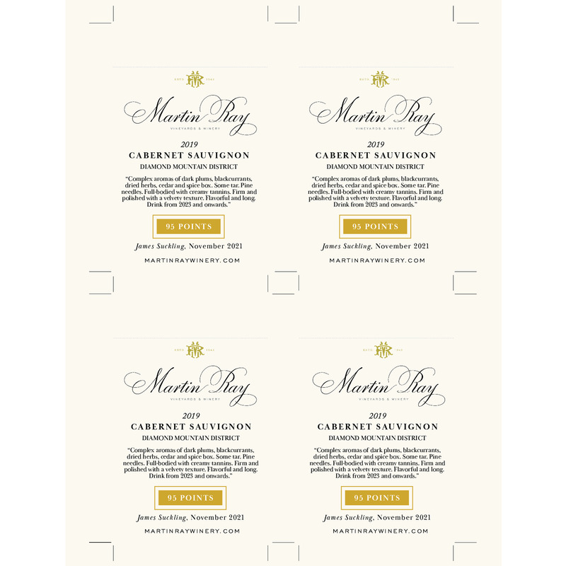 2019 Martin Ray Diamond Mountain Reserve Cabernet Sauvignon Shelf Talker – 95 Pts. James Suckling