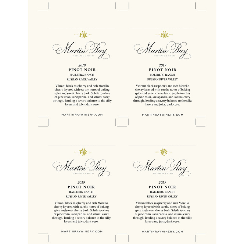 2019 Martin Ray Russian River Valley Hallberg Ranch Pinot Noir Shelf Talker