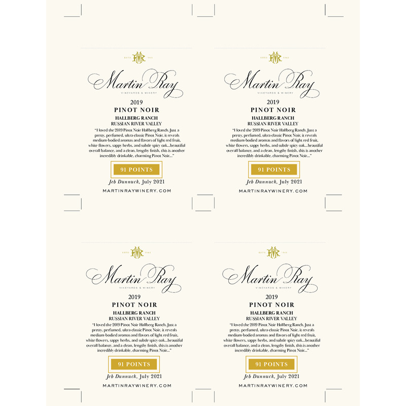 2019 Martin Ray Russian River Valley Hallberg Ranch Pinot Noir Shelftalker – 91 Pts. Jeb Dunnuck