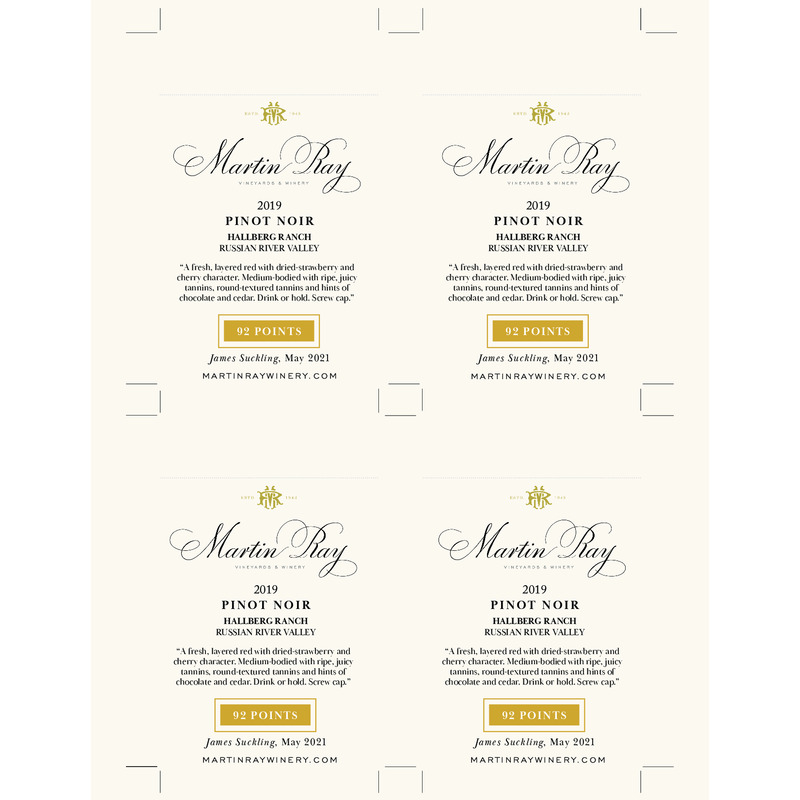 2019 Martin Ray Russian River Valley Hallberg Ranch Pinot Noir Shelftalker – 92 Pts James Suckling