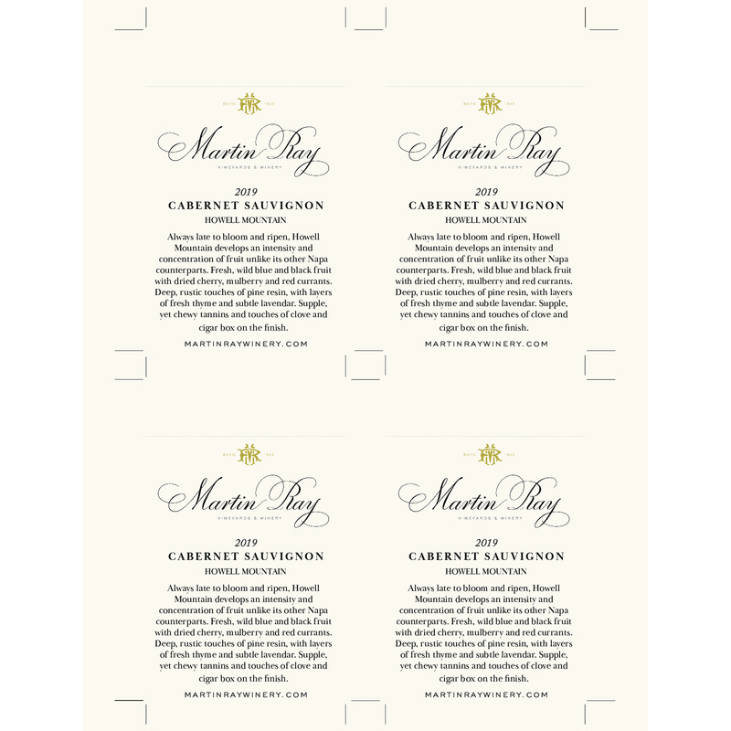 2019 Martin Ray Howell Mountain Reserve Cabernet Sauvignon Shelf Talker